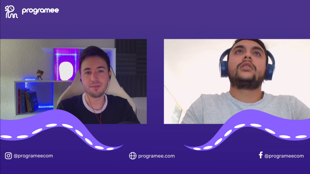 A la izquierda, David Navarro, entrevistador y fundador de Programee. A la derecha, Diego Gomez, ex estudiante de Grado Medio de Sistemas Microinformáticos y Redes (SMR) y Grado Superior de Desarrollo de Aplicaciones Web (DAW).