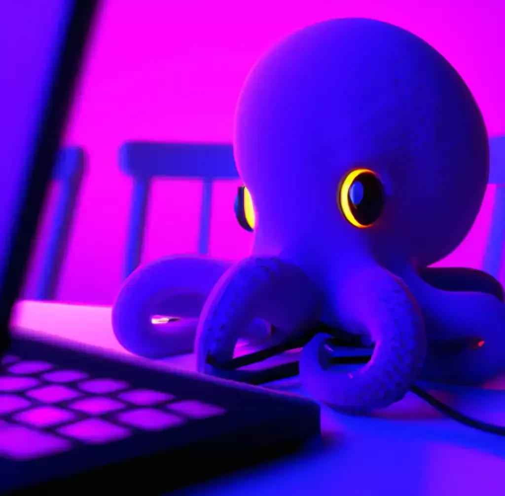 pulpo programee programando en el ordenador